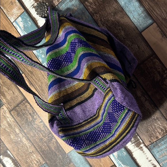 Striped Purple and Green tribal pull sack Backpack - Picture 14 of 16
